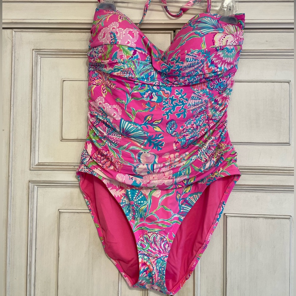 Lilly Pulitzer Strapless ruched one piece with removable halter strap Size 12